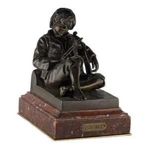 Late 19th Century French Patinated Bronze Sculpture of Violinist 'Sans Souci' With Marble Base by Léon Tharel for Susse Frères