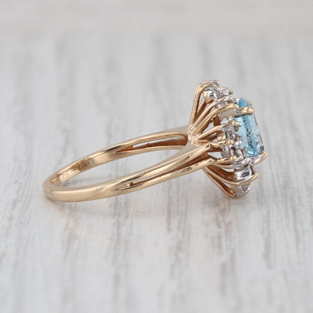 Mid 20th Century Mid 20th Century 1.61ctw Oval Aquamarine Diamond Halo Ring 14k Yellow Gold Size 7.25 For Sale - Image 5 of 8