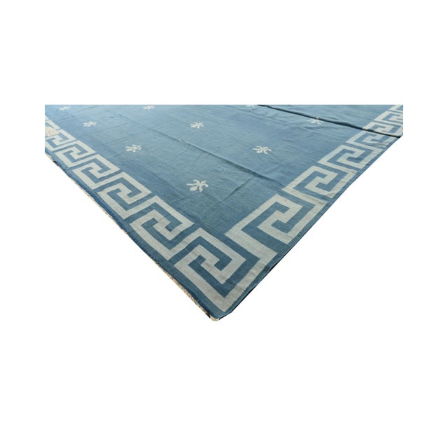 Rug & Kilim 1950s Vintage Dhurrie Flat Weave in Blue With Geometric Patterns by Rug & Kilim For Sale - Image 4 of 7