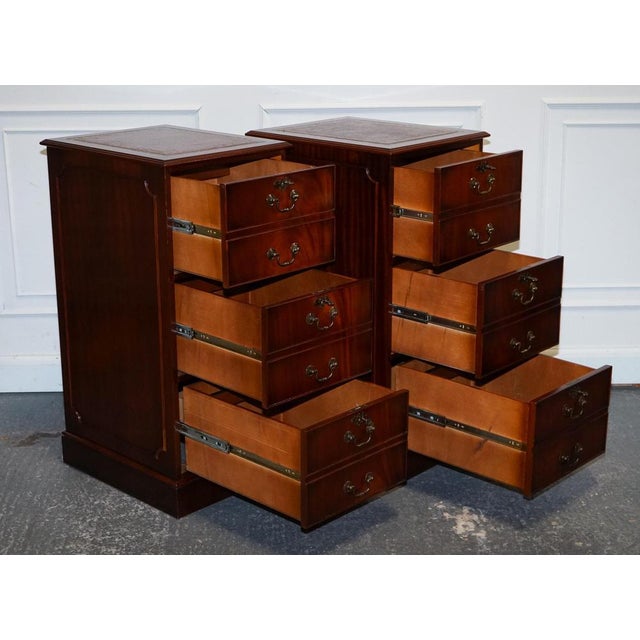 Filling Cabinets in Burgundy Leather and Gold Embossed Top, Set of 2 For Sale - Image 3 of 18