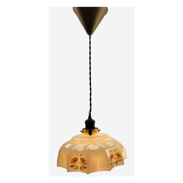 Art Nouveau Opaline Ceiling Lamp with Scailmont Belgium Glass Shade, 1930s For Sale - Image 10 of 11
