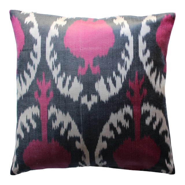 Contemporary Handmade Silk Ikat Pillow For Sale