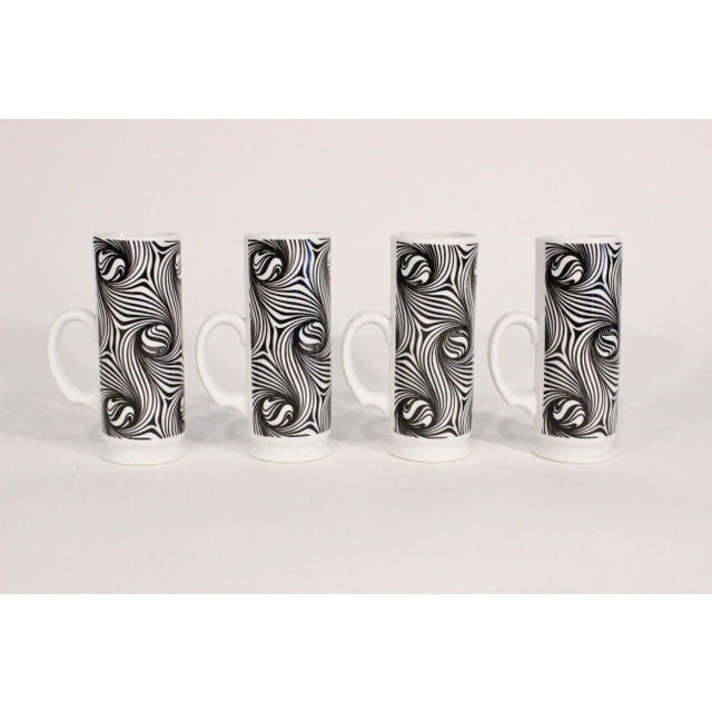 Extraordinary set of black and white mod art ceramic cappuccino mugs. 1960's vintage and in excellent condition, there are...