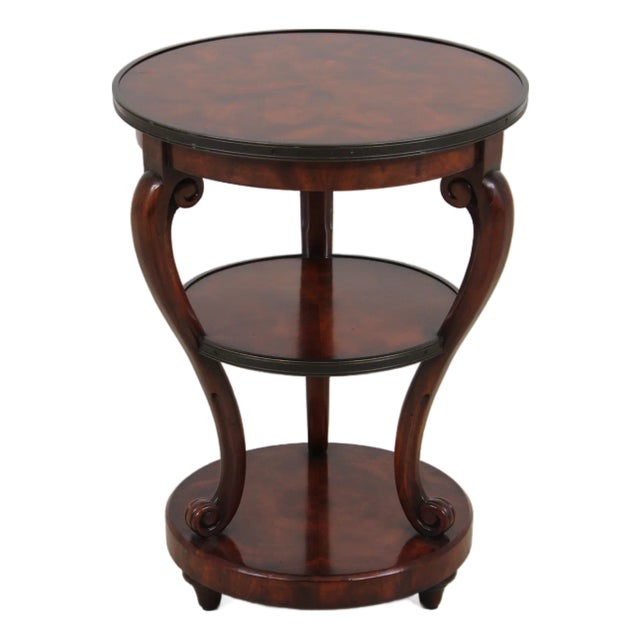Theodore Alexander 3 Tier Round Flame Mahogany End Lamp Table For Sale