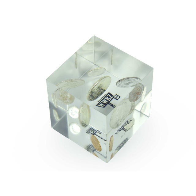 Late 20th Century Coin Cube Lucite Acrylic Paperweight For Sale - Image 4 of 12