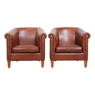 English Style Club Chairs in Cowhide Leather, Set of 2 For Sale