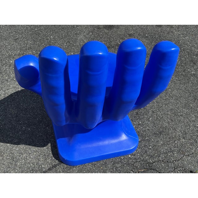 Plastic Late 20th C. Moulded Blue Hand Chair on Pedestal For Sale - Image 7 of 13