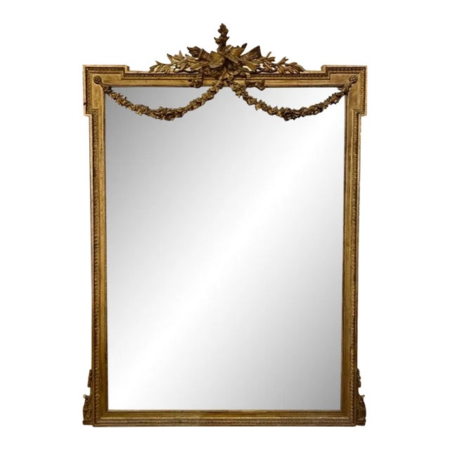 Large Scale 19th Century Louis XVI Carved and Giltwood Floor Mirror For Sale