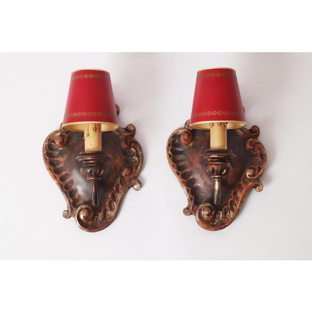 Red Baroque Wall Lights in Linden Wood, 1960s, Set of 2 For Sale - Image 8 of 12