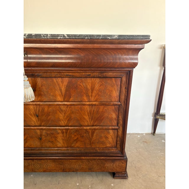 19th Century Louis Philippe Mahogany Commode With Gray Marble and Bracket Feet For Sale - Image 9 of 11