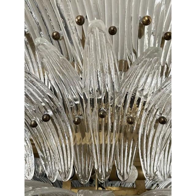 Metal Murano Palmette Ceiling Light on Four Levels, 163 Trasparent Glasses For Sale - Image 7 of 9