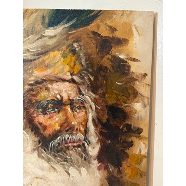 Share Large Vintage Original Expressive American Indian Roy Pierce Oil Painting Canvas For Sale - Image 10 of 11