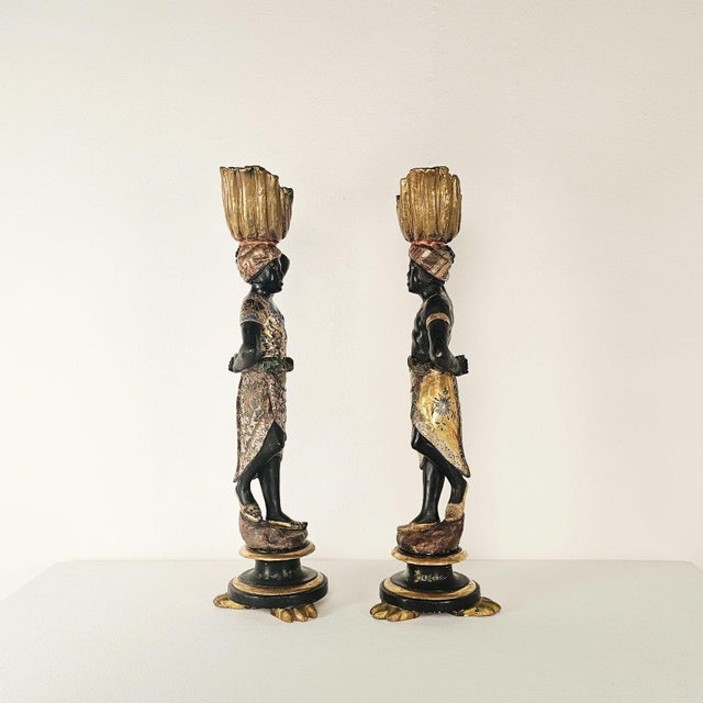 Pair of Venetian Blackamoor Figurines, Italy Circa 1920 For Sale - Image 4 of 14