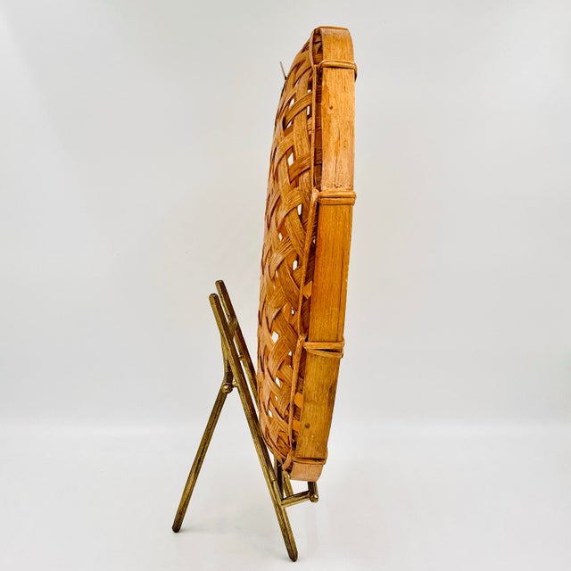 Wood Mid 20th Century Chinoiserie Rattan Wicker Large Herb or Tobacco Drying Basket Tray or Wall Hanging For Sale - Image 7 of 11