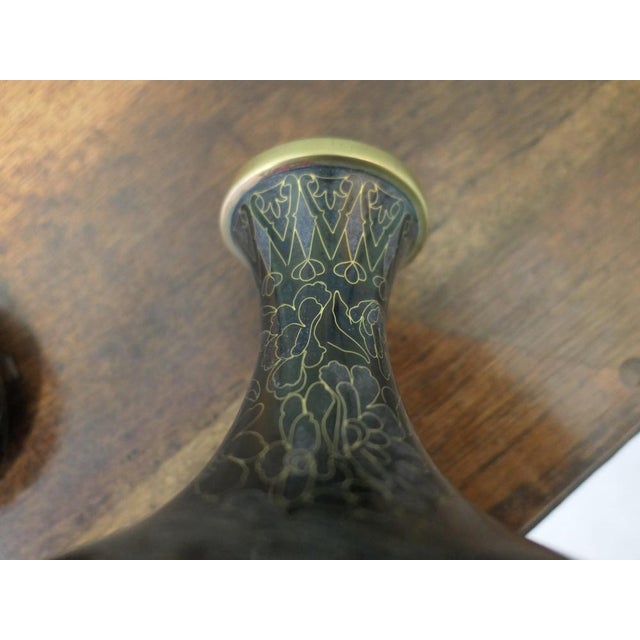 Vintage Black Cloisonné Baluster Vases on Stands, 1920, Set of 2 For Sale - Image 6 of 8