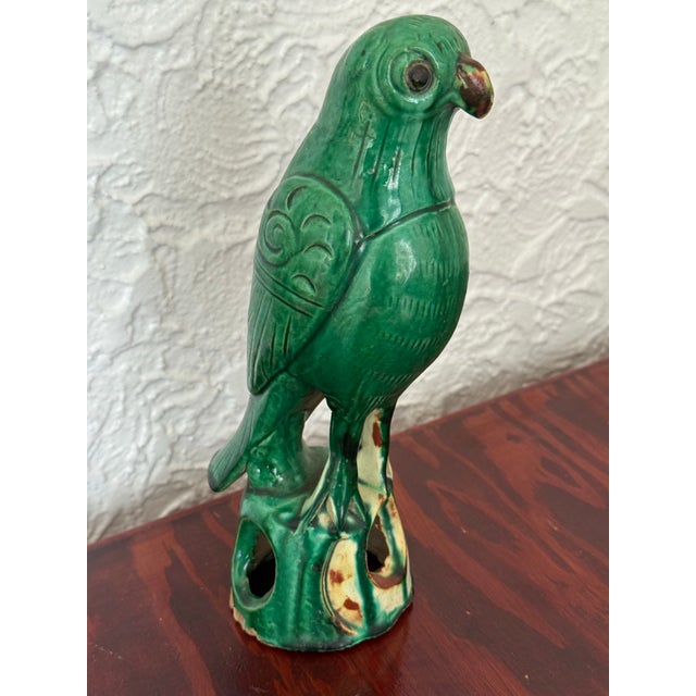 Ceramic Antique Chinese Green Glazed Pottery Roof Tile Parrot For Sale - Image 7 of 10
