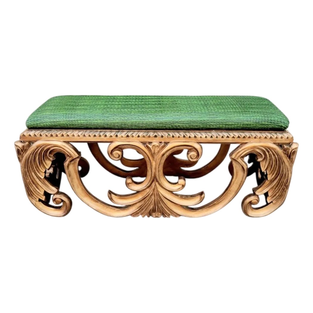 Vintage Gilded Gold Wood Upholstered Green Faux Croc Rococo French ...