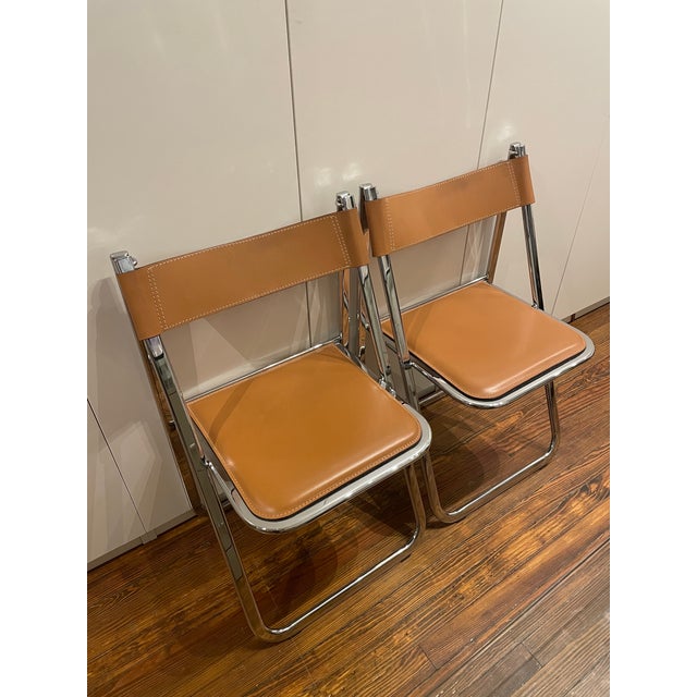 Pair of 1970s Vintage Tamara Leather and Chrome Folding Chairs by Arrben Italia For Sale - Image 13 of 13