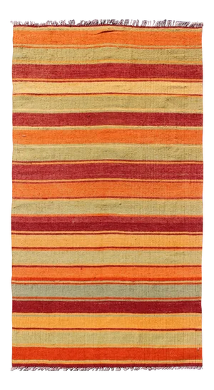 Vintage Turkish Kilim Rug in Red, Orange, Gold, and Sage Green Striped Pattern