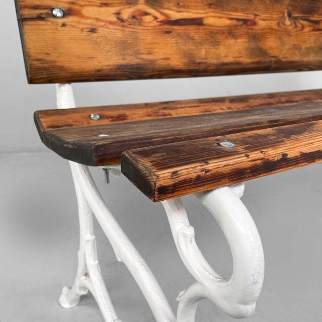 Italian Art Deco Wooden and White Cast Iron Bench, 1930s For Sale - Image 11 of 18
