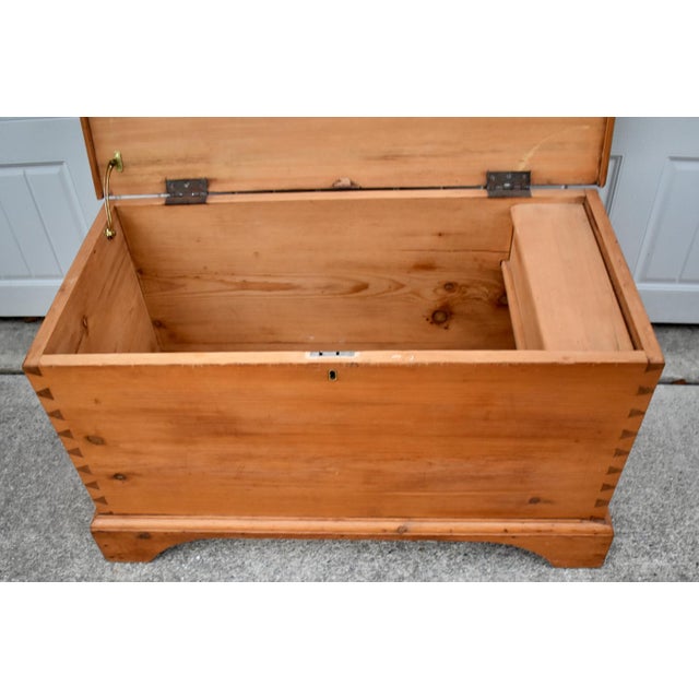 Vintage Doveatiled Pine Trunk Farmhouse Stye Blanket Chest Storage For Sale - Image 9 of 15