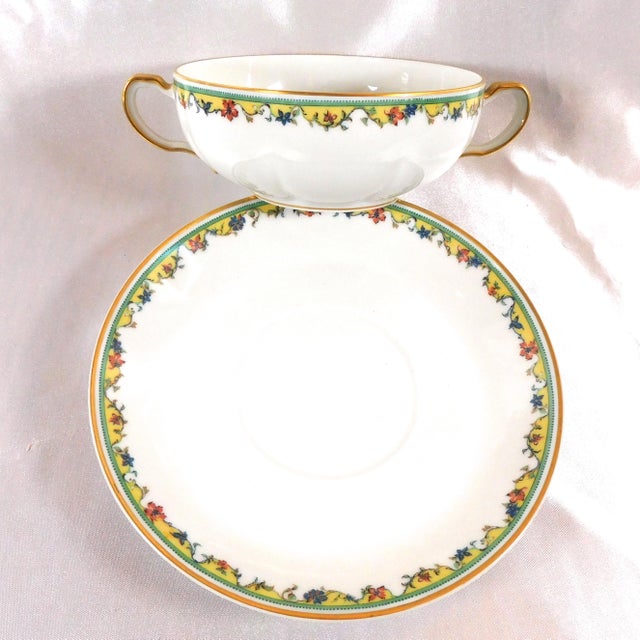 1940s Large Haviland Set of Ten Flat Cream Soup Bowls and Underplates - Set of 23 For Sale - Image 4 of 6