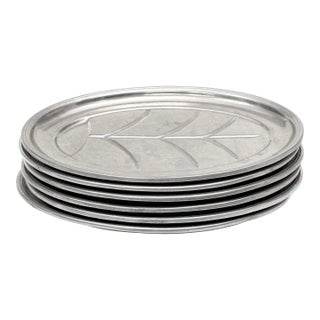 1960s Mid-Century Modern Wilton Armetale Pewter "Tree of Life" Serving Plates - 6 Pieces For Sale