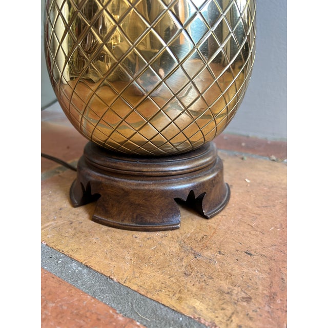 Wood Vintage Frederick Cooper Brass Pineapple Table Lamp For Sale - Image 7 of 14