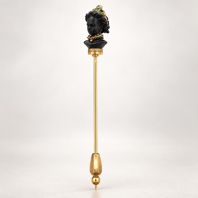 A rare and mesmerizing treasure of early 20th-century craftsmanship, this Antique Edwardian Hand-Carved Blackamoor Lady...