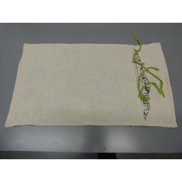 Indian Red and Green Indian Embroidered Bolster Pillow 15 X 24 For Sale - Image 3 of 5