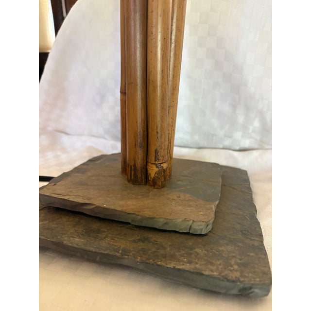 Wood 1950s Mid-Century Modern Bamboo and Slate Lamp For Sale - Image 7 of 18