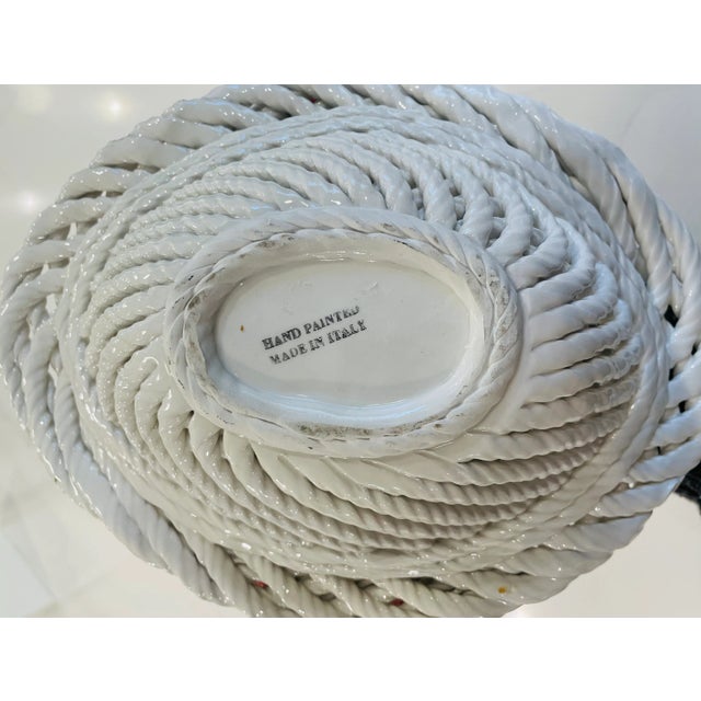 1970s Majolica Basket - Italian Ceramic White Woven Pottery Basket For Sale - Image 5 of 12