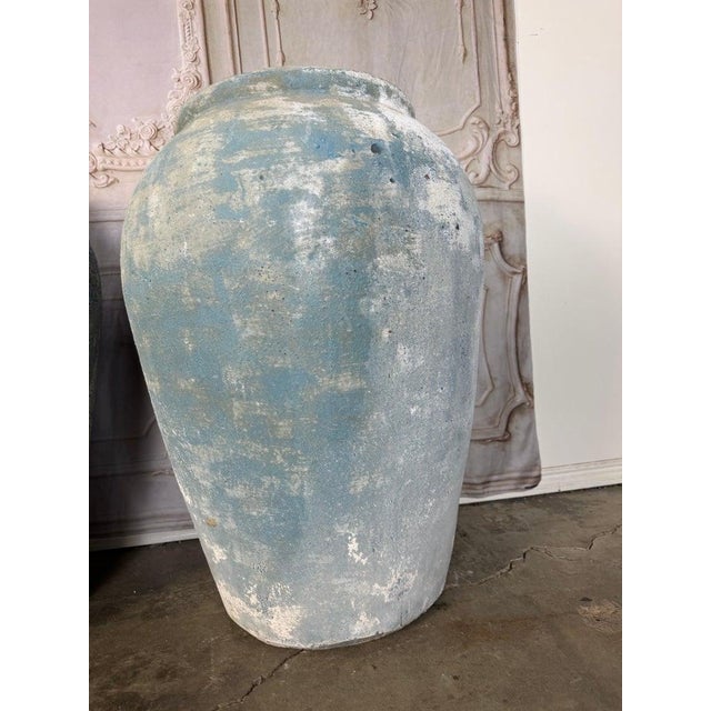Pair of Large Antique Terracotta Urns With Weathered Blue Patina For Sale - Image 10 of 17