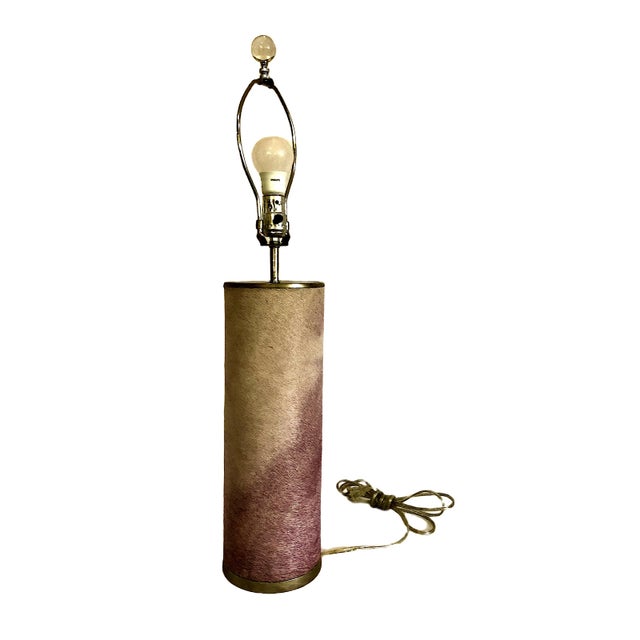 A Pair of Mid-Century Hair-on-Hide Wrapped Table Lamps With Brass Trim For Sale - Image 13 of 18