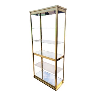 Vintage Milo Baughman Mid Century Modern Style Brass Mirrored Glass 5 Shelf Etagere Shelving Unit For Sale