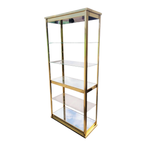 Vintage Milo Baughman Mid Century Modern Style Brass Mirrored Glass 5 Shelf Etagere Shelving Unit
