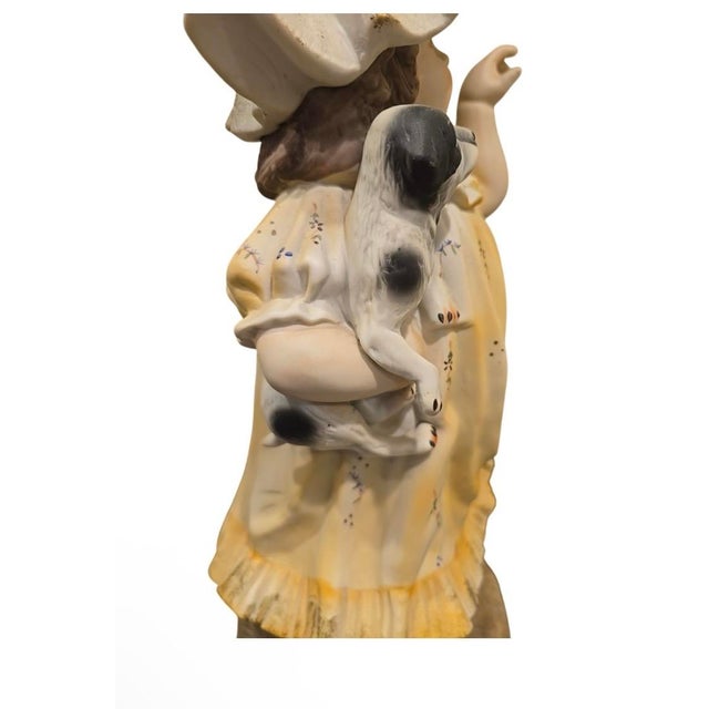 Antique German Gebruder Heubach Bisque Piano Girl Dog Statue 1880 18" For Sale - Image 10 of 11