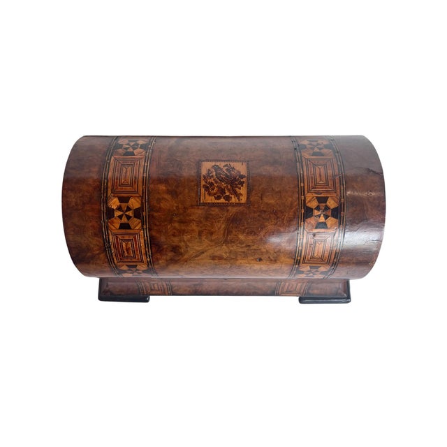 English Exceptional Inlaid British Tunbridge Ware Tea Caddy With Dome Top and Complete Interior For Sale - Image 3 of 10