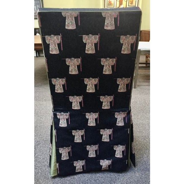 Parson Style Custom Chairs With Asian Upholstery, Skirted Bottom With Silk Inner Lining. For Sale - Image 9 of 13