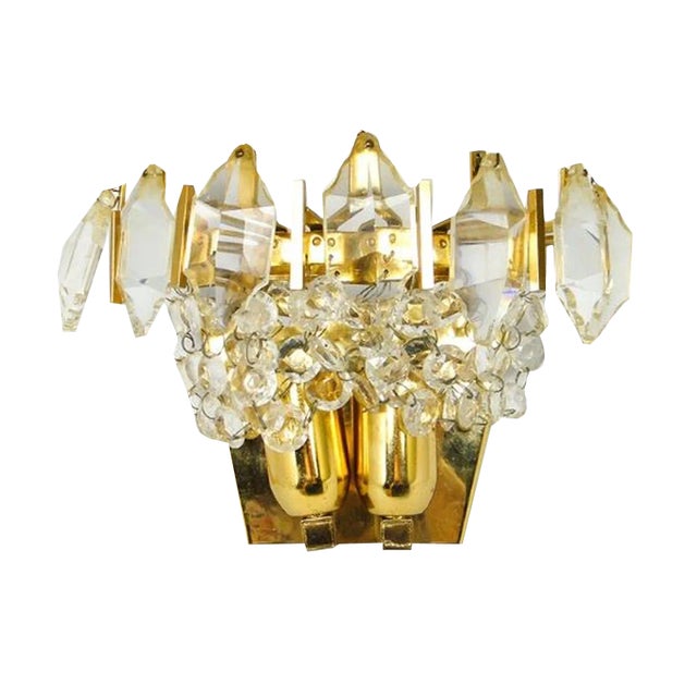 Crystal Wall Lamp, Poland, 1970s For Sale