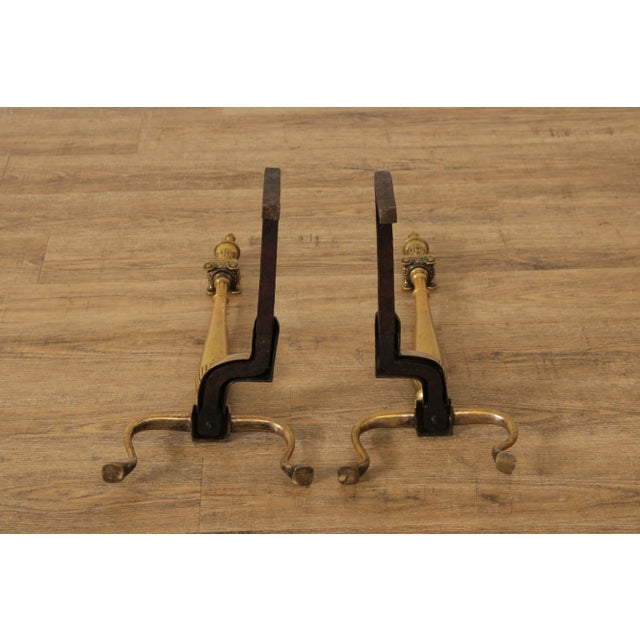 Early 20th Century Federal Style Quality Brass Fireplace Andirons - A Pair For Sale - Image 12 of 13