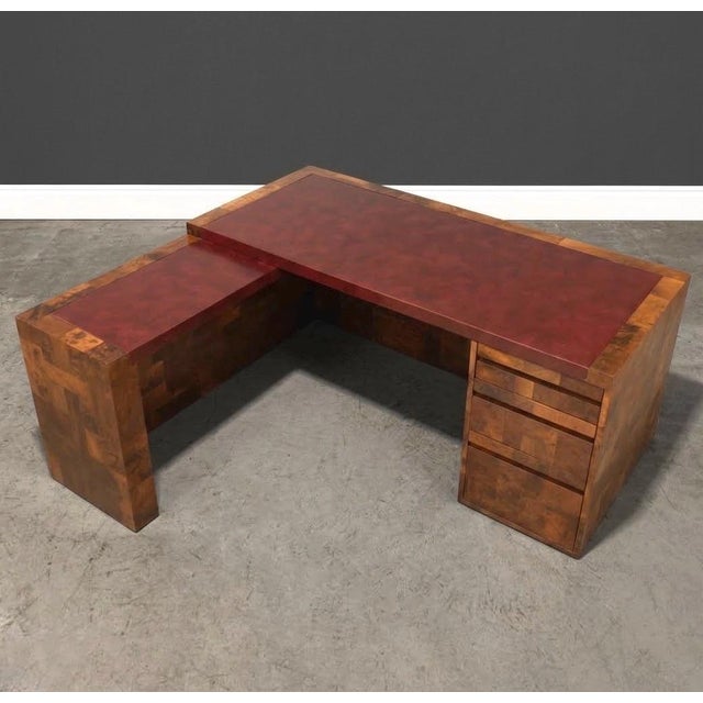 1970s Paul Evans Cityscape Patchwork Burl Desk For Sale - Image 9 of 14