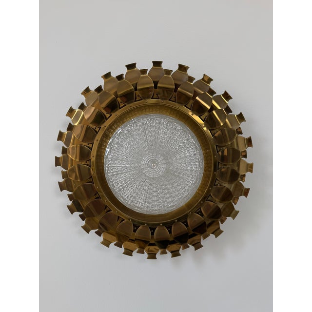 Vintage Brass and Pressed Molded Glass Wall Sconce, Sweden, 1960 For Sale - Image 10 of 11