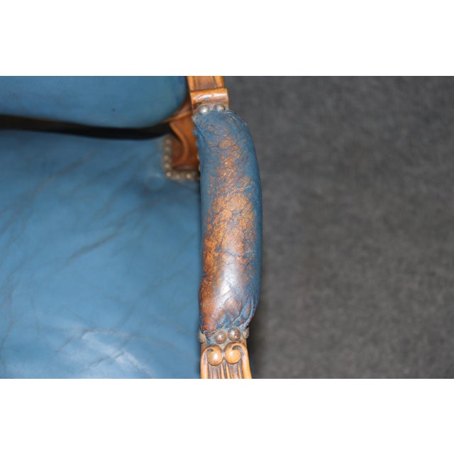 French Louis XV Style Walnut and Leather Set of 10 Dining Chairs C. 1940s For Sale - Image 9 of 14