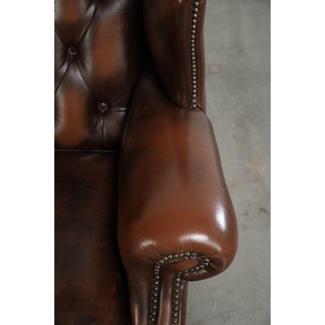 Brown Chesterfield Wing Chair in Cowhide Leather For Sale - Image 8 of 13