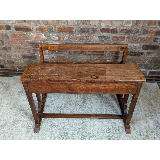 Rustic Vintage Double School Desk in Oak For Sale - Image 3 of 9