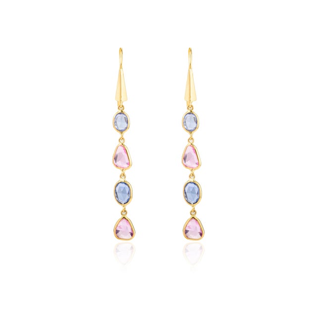 Not Yet Made - Made To Order Rainbow Sapphire Uneven Cut Dangle Earrings - 2 Pieces For Sale - Image 5 of 6