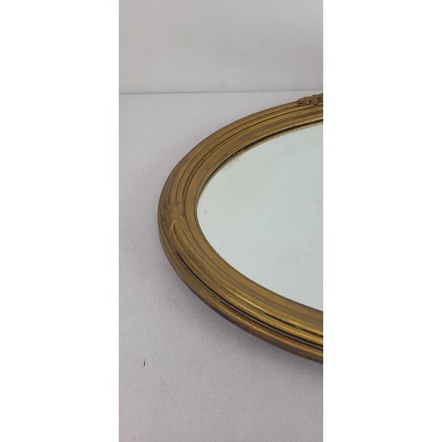 Louis XVI Oval Mirror in Gilded Wood, 1890s For Sale - Image 3 of 12
