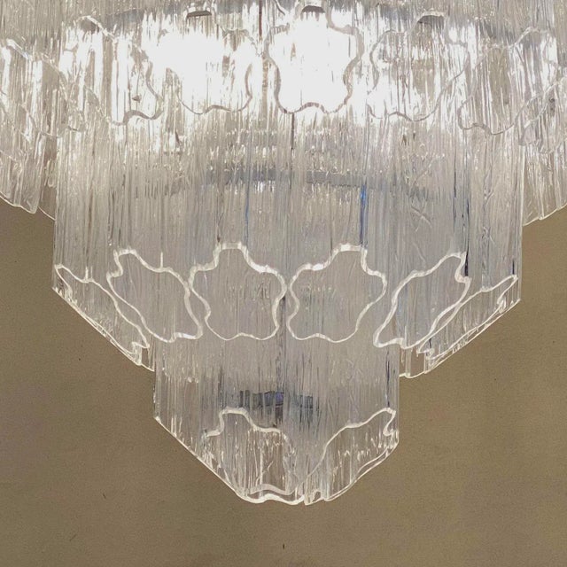 Transparent Bespoke Italian Art Deco Design Crystal Murano Glass Nickel Modern Chandelier For Sale - Image 8 of 10