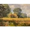 Thatched Cottages with Wild Flowers & Village Church in the English Countryside by British Artist Art measures 24 x 18...